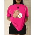 thumbnail image 3 of Playera Blusa De Capybara Comiendo Un Huevo Estrellado Capibara Ropa Para Mujer Divertida Color Fucsia Talla Chica Marca Emil SaEs, 3 of 4