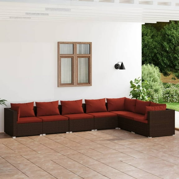 vidaXL 7 Piece Patio Lounge Set with Cushions Poly Rattan Brown, 3101739