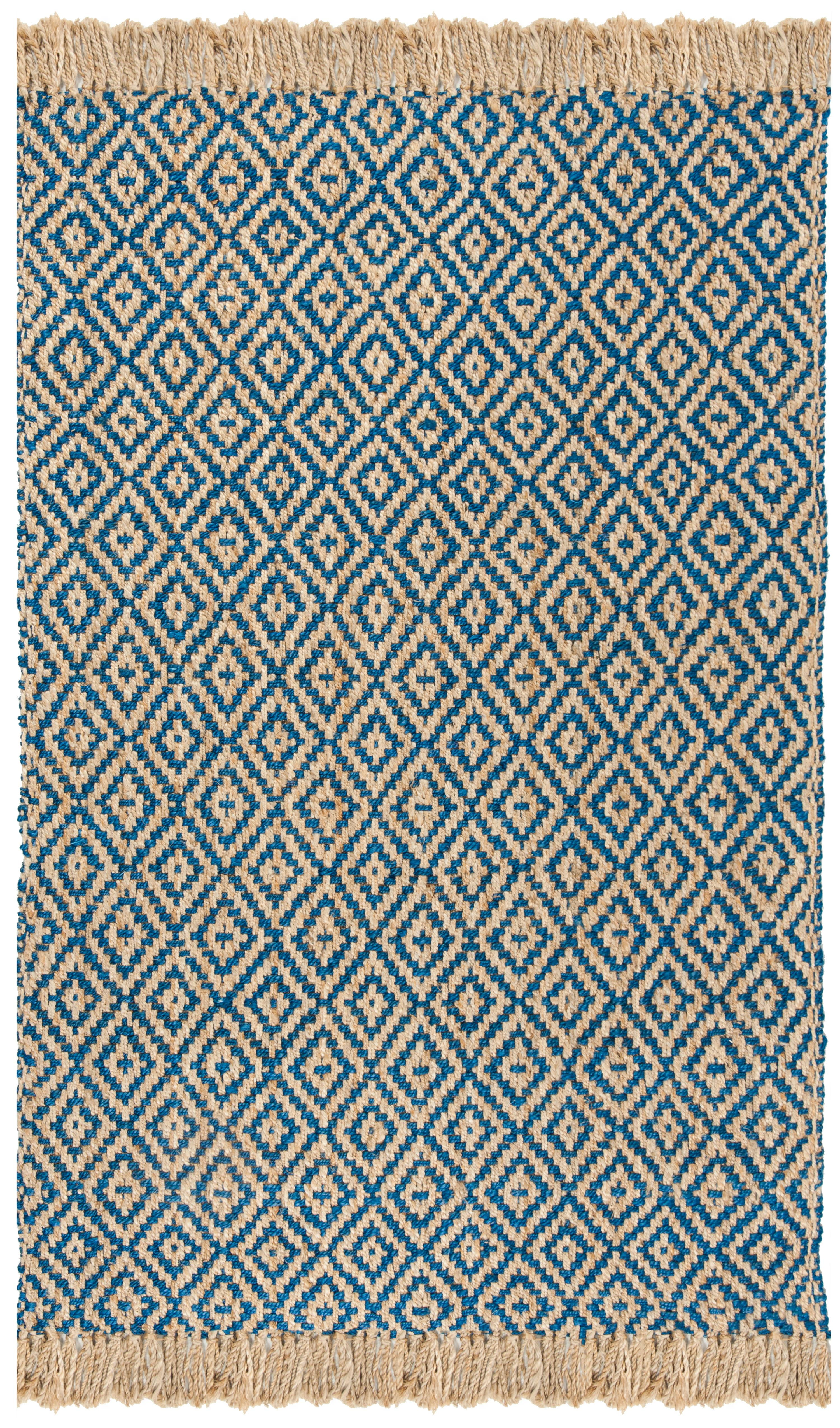SAFAVIEH Natural Fiber Thomas Geometric Jute Area Rug, Tropical Blue/Natural, 4' x 6'