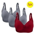 thumbnail image 2 of Bigersell Wireless Cotton Bra Discouts 3pc Woman's Plus Size Solid Color Without Underwire Gathering Comfortable Bras Daily Bra Full-Coverage Bra Style F-1219 Wine 36/85, 2 of 3
