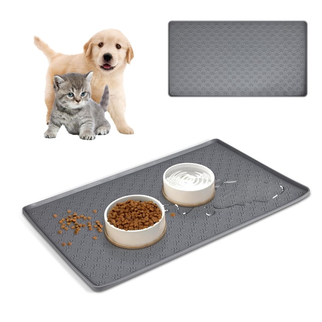 Tapete de Silicona Antideslizante para Comida de Gatos y Perros 47 x 30 cm Gris Impermeable y Fácil