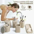 thumbnail image 4 of Bathroom Accessories Set, 6 Piece Bathroom Set with Toothbrush Holders, Soap Dispenser, Vanity Tray, Tumbler, Cotton Swab Jars, Bathroom Organizer，Bathroom Sink Sets, Stone Beige, 4 of 7