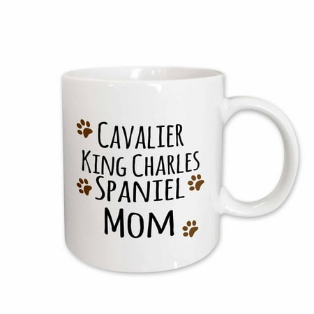 Fire King Stackable Mug - 3dRose Cavalier King Charles Spaniel Dog Mom - Doggie by breed - brown muddy paw prints - doggy lover owner, Ceramic Mug, 11-ounce