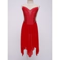 thumbnail image 3 of Yeahdor Kids Girls Shiny Faux Diamonds Lyrical Dance Dress Sleeveless Irregular Hem Leotard Figure Skating Costume Red 8, 3 of 7