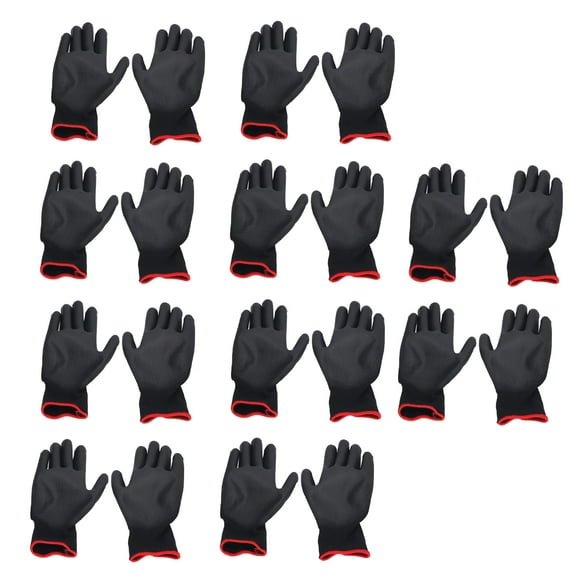 Work Gloves Men, Work Gloves Pack 10 Pairs Safety Work Gloves PU Coated Static Proof Nylon General Black with Red Edge for Lab, Electronic Workshop, Gardening