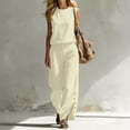 thumbnail image 4 of Cagogo Women's 2 Piece Tank Top Set Wide Leg Pants Casual Boho Summer Outfits Round Neck Sleeveless Top Loose Pants Matching Lounge Sets Tracksuits Travel Airport Clothes, Beige 2XL, 4 of 7
