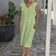 thumbnail image 2 of DJskiyers Casual Dresses For Older Women 2024 V Neck Linen Dress Ruffle Sleeve Comfy Dress Plus Size Long Dress, 2 of 6