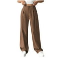 thumbnail image 2 of Odbmxy Full Plus Size Pants for Women Straight-Leg High Waist Womens Trousers Business Loose Brown Dressy Formal Solid Pants,L, 2 of 5