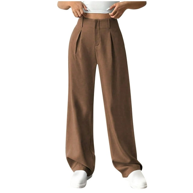 Yanlir Flared Pants for Women's Spring Summer Solid Color Versatile Straight High Waisted Wide Leg Loose Pants Ankle Length Workout Trousers(Brown,2XL)