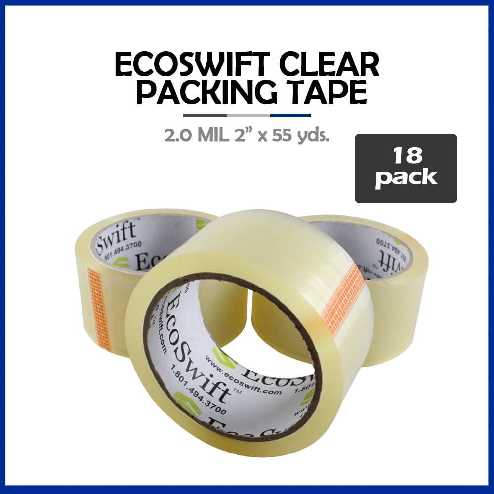 EcoSwift Brand Premium 1.88 in. x 55 yd. Clear Packing Packaging Tape 2.0 Mil, 18-Pack