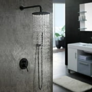 Homary 12" Matte Black Wall Mounted Rain Shower System with Rainfall Shower Head Solid Brass