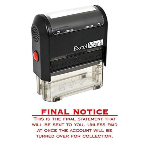 ExcelMark FINAL NOTICE Self Inking Bill Collection Stamp with Red Ink, Office Stamp with a Reversible Pad, Final Notice Rubber Stamp with a Transparent Base and Compact Design