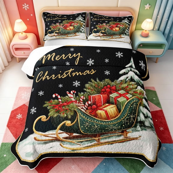 Manfei Rustic Christmas Animals Quilt Full,Xmas Holiday Season Full Bedspread Sets,3pcs,1 Coverlet and 2 Pillowcases
