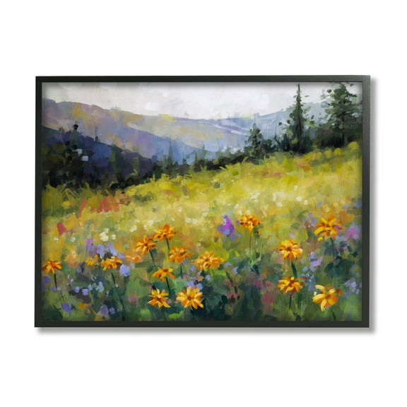 Stupell Industries Flower Meadow Painting Landscape Painting Black Framed Art Print Wall Art, 14 x 11