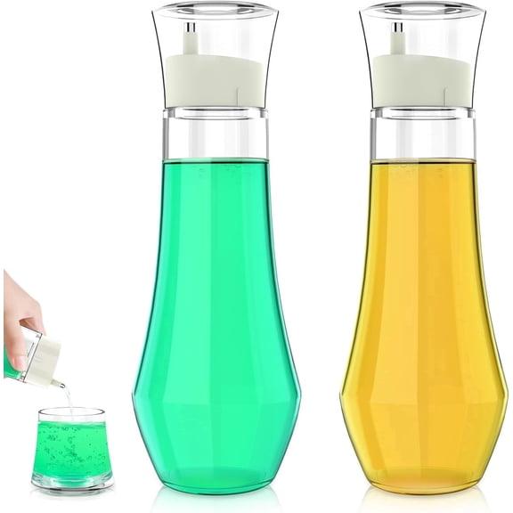 Jimin Glass Mouthwash Dispenser for Bathroom,8.8oz Refillable Mouth Wash Container Bottle with Lid Cup,Small Clear Mouthwash Dispensers Decanter for Countertop,Set of 2