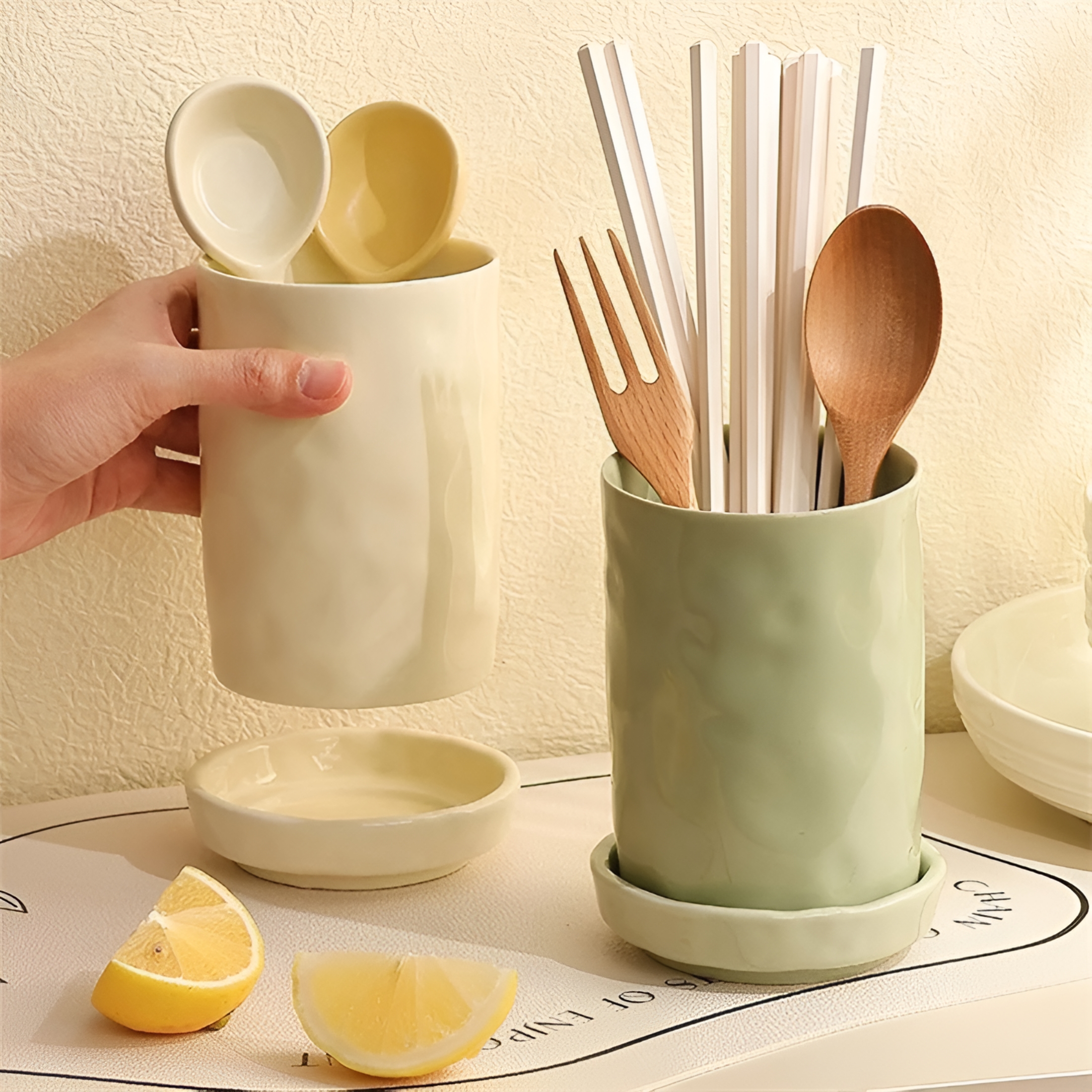 ACDANC 2026 New Kitchen Utensil Holder for Countertop - Ceramic Utensil Crock,Spoon Chopsticks Fork Drain Rack - Kitchen Decor Utensil Organizer with Drain Tray for Kitchen,Countertop,Dining