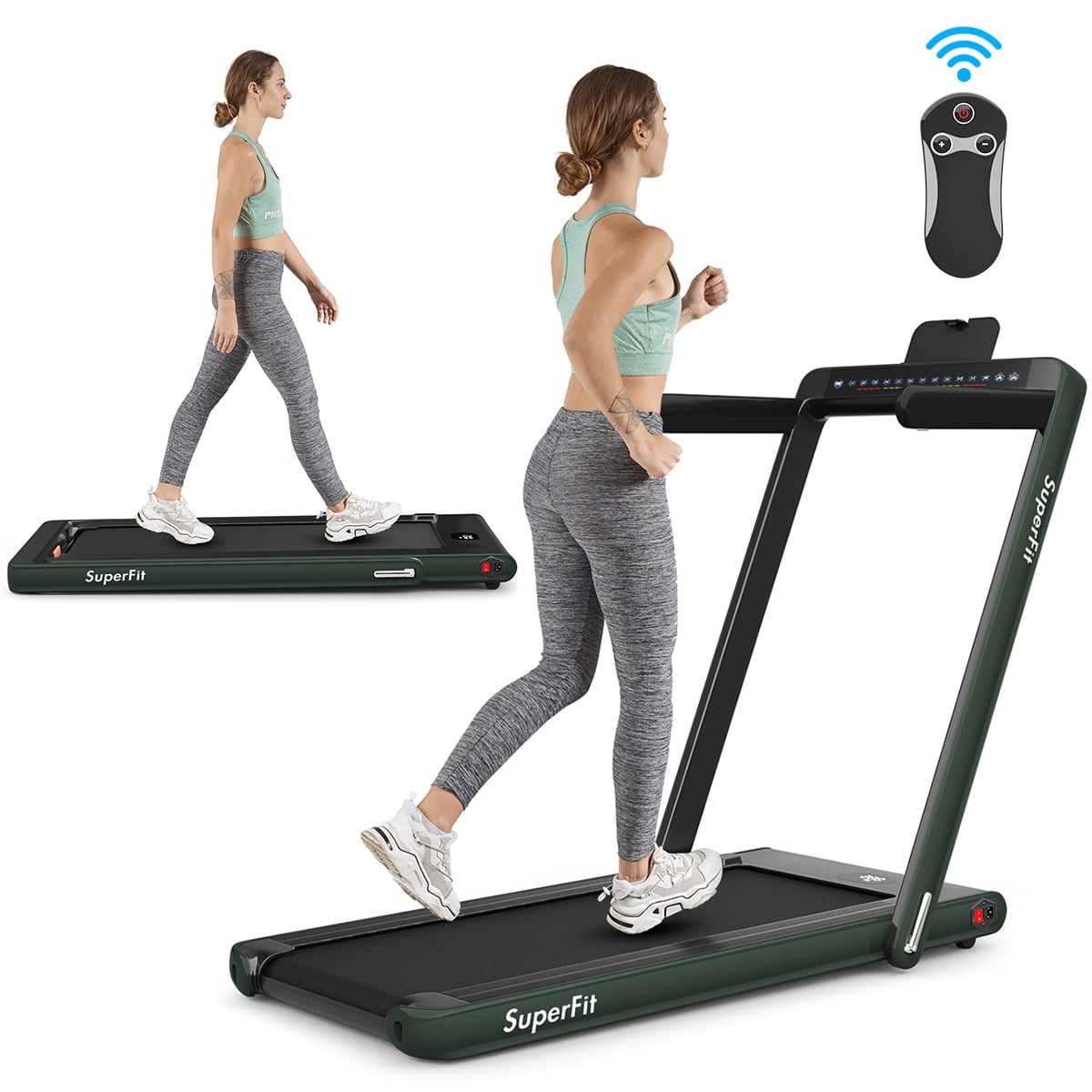 Costway SuperFit 2.25HP 2 in 1 Dual Display Folding Treadmill Jogging Machine W/APP Control Green