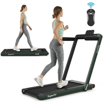 Costway SuperFit 2.25HP 2 in 1 Dual Display Folding Treadmill Jogging Machine W/APP Control Green