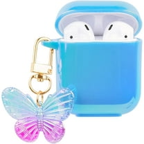 Compatible with AirPods Case Cover,Butterfly Colorful Cute Luxury Plating AirPod Case with Keychain Soft TPU Protective Case for Women Girls Design for AirPods 1&2,Blue