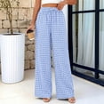 thumbnail image 4 of Lumtrix Womens Gingham Pants 2026 Cotton Linen Drawstring Wide Leg Lounge Pants Cute Casual Trousers with Pockets Light Blue L, 4 of 5