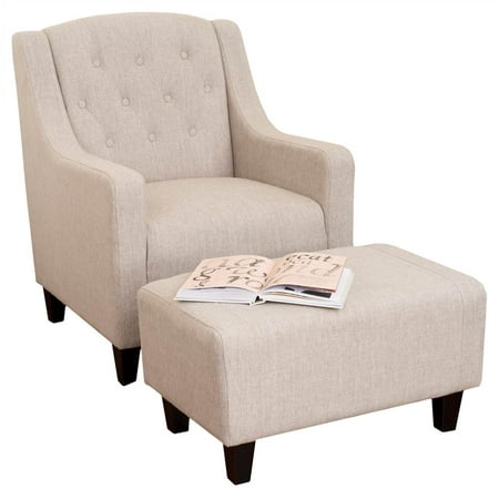 Tufted Chair with Ottoman in Beige