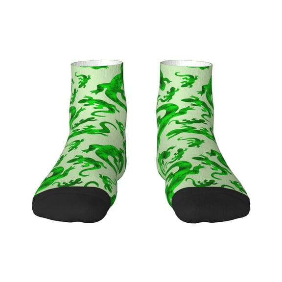 Rateoe Green Lizard Pattern Quarter Crew Socks,Toe Seamed Ankle Socks,Cotton Cushioned Breathable Athletic Crew Sports Socks