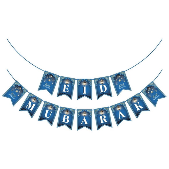 1 Ensemble de Bannières Décoratives Eid Mubarak pour Fête Musulmane Islam Eid Mubarak Buntings (Bleu)