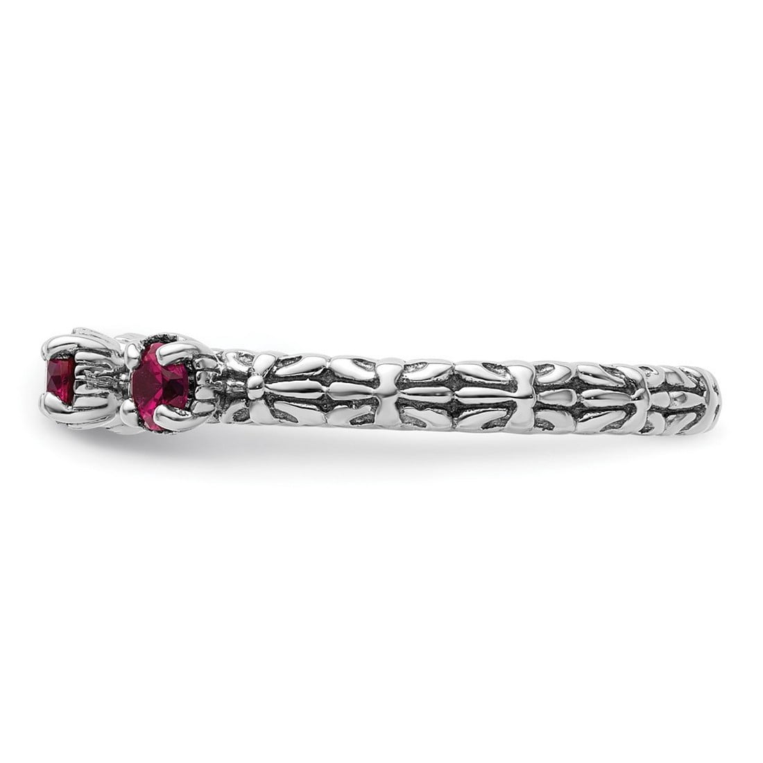 2.5mm 925 Sterling Silver Polished Prong set Stackable Created Ruby Three Stone Ring Size 6 Stackable Ring for Women
