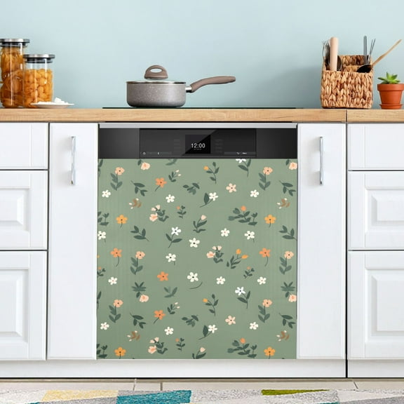 Dishwasher Magnet Cover Magnetic Fridge Door Cover Home Kitchen Decor Cute Small Flowers and Leaves 23"x 26"