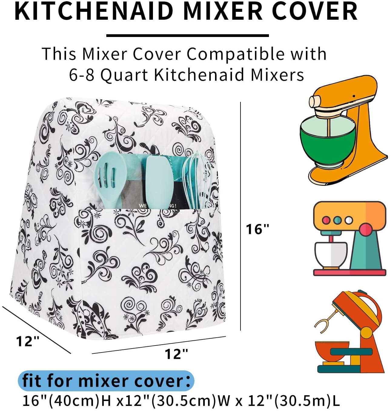 Y01 Kitchen Aid Mixer Dust Cover,Stand Mixer Small Appliances Cover with Pockets,Compatible with All Tilt Head&Bowl Lift 5-8 Quart Kitchen Aid Mixers for Kitchenaid Mixers,Hamilton Mixers 