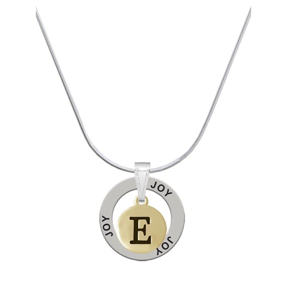 Delight Jewelry Goldtone Capital Letter - E - Pebble Disc - Joy Ring Charm Necklace, 18"