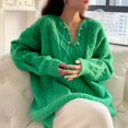 thumbnail image 4 of Jersey naranja con cuello en V para mujer, Jersey suave de estilo otoño e invierno, top de punto, chaqueta holgada 2024, 4 of 5