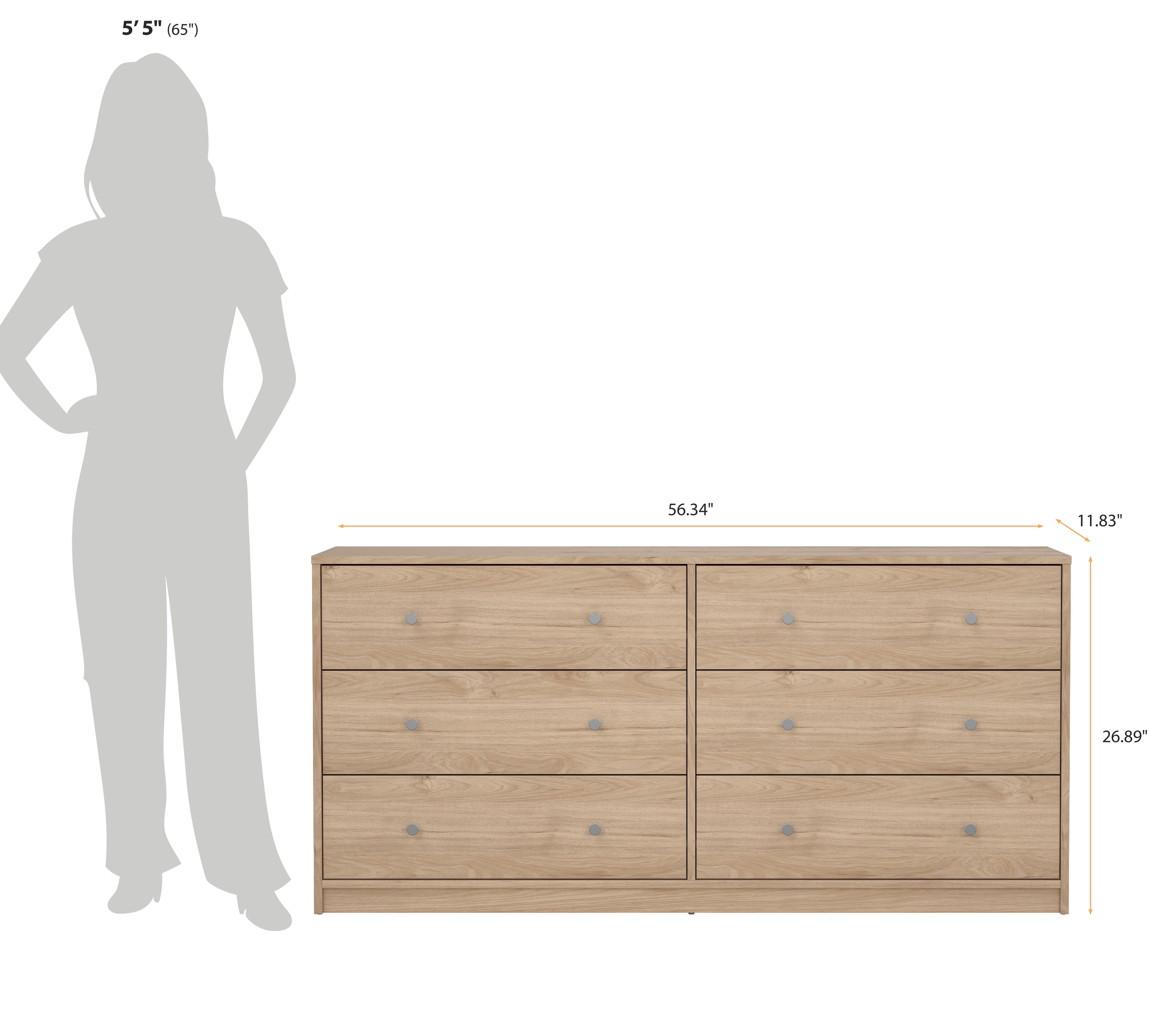 Tvilum Studio 6 Drawer Double Dresser for Adults, Jackson-Hickory