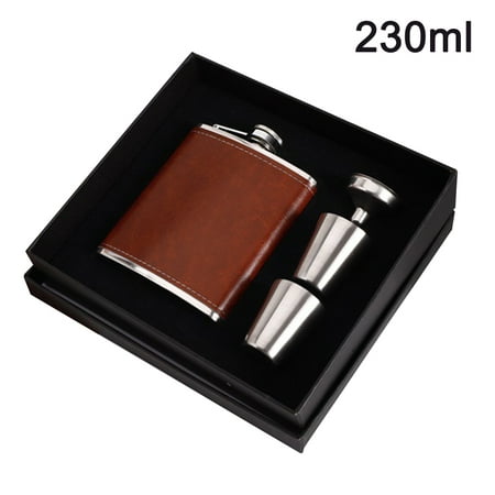 

Hip Flasks for Liquor for Men with Leather Cover 8 Oz Flask Set Stainless Steel Hip Flasks for Liquor with 2 Cups & Funnel