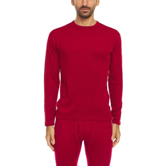 100% Merino Wool - Men's Midweight Long Sleeve Crew Shirt - Thermal Base Layer - NO Itch Renewable Fabric - True Red - Small