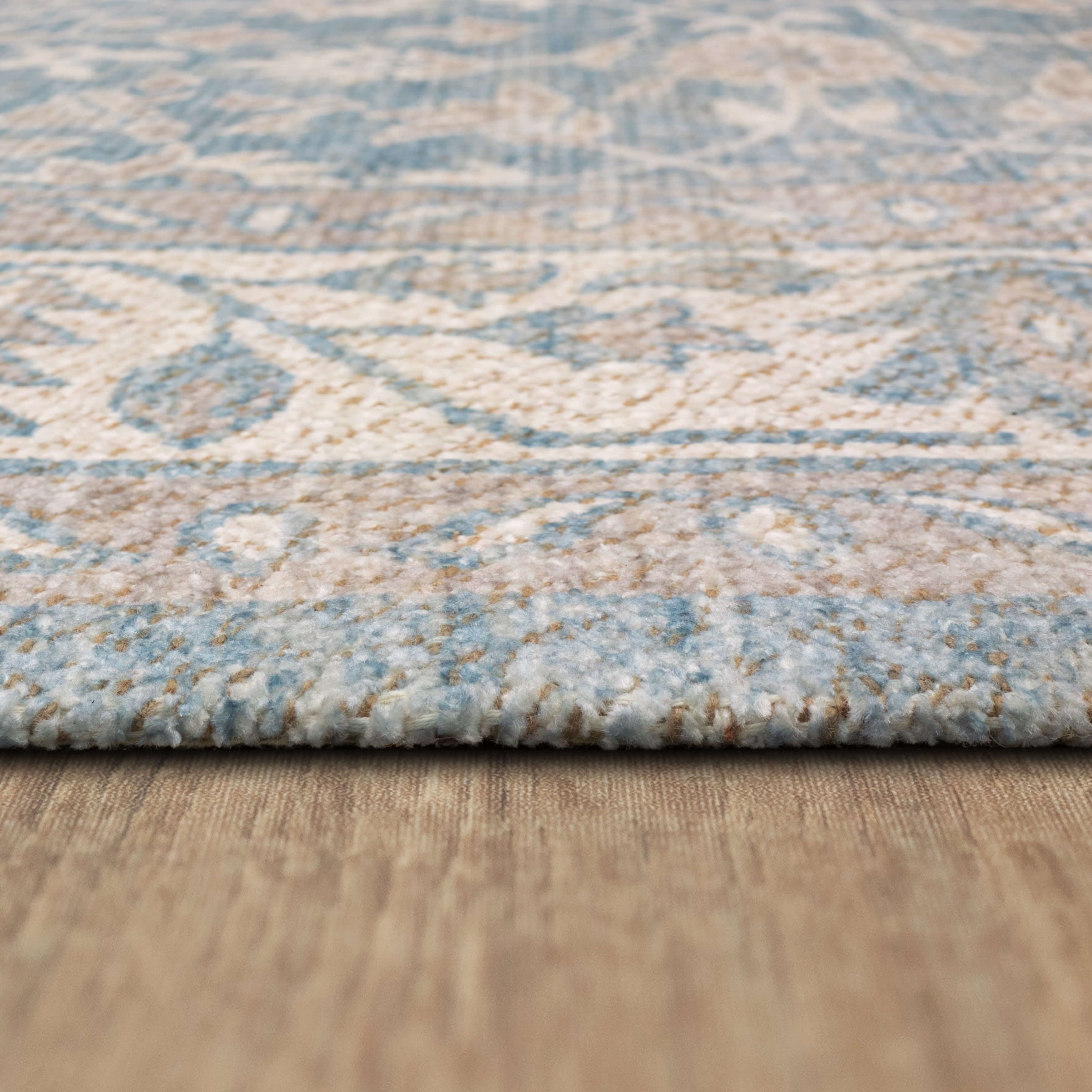 Mainstays Zula Jardin Low Pile Stain/Fade Resistant Polyester Indoor Area Rug, Blue, 5' x 7'