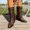 Brown, variant on Round Toe Chunky Heel Platform Mid Calf Boots Zip Up Leather Ankle Booties Comfortable Casual Winter Brown 7.5(40)