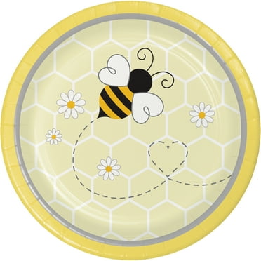 Bumblebee Baby Shower Round Paper Dessert Plates 24 Count for 24 Guests