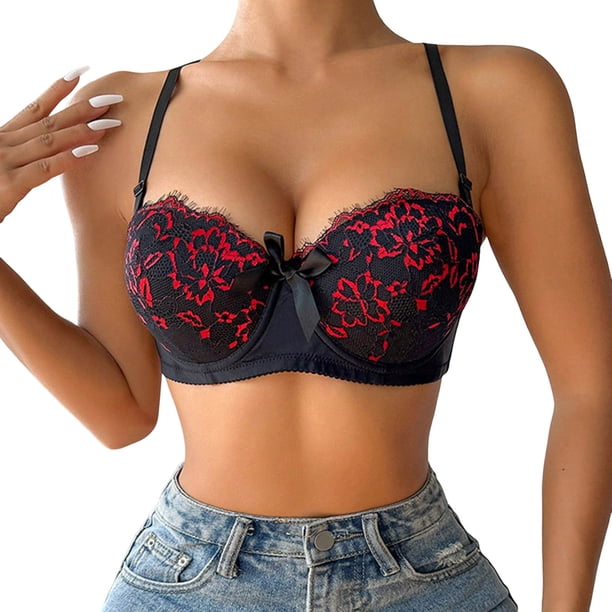 Gibobby Brasier deportivo mujer Ropa interior francesa sin anillo de para mujer, sujetador en forma de U con espalda abierta grande y espalda abierta(Negro,85B)