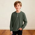 thumbnail image 6 of Ahabrexf Long Sleeve Shirts for Boys, Solid Color Waffle Knit Henley Round Neck Casual Daily Wear Long Sleeve Top, 1 Pc, 6 of 6