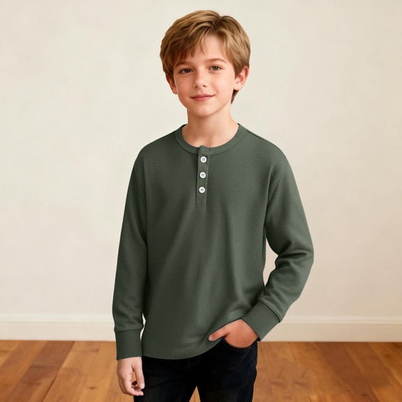 Kids Clothes, Sentuca Boys Shirts Long Sleeve Crewneck T Shirts Henley Pullover Tops for Casual School Size 5 Years