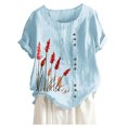 thumbnail image 2 of Womens Tops Boho Casual Cotton-Linen Classic Teacher Shirt Stretch Boho Chiffon Spring Fall Tops 2026, Light Blue,XL, 2 of 3