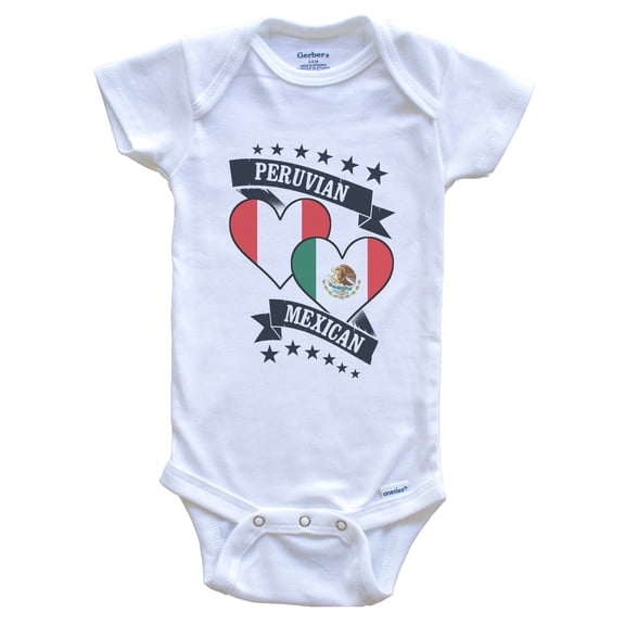 Peruvian Mexican Heart Flags Peru Mexico Baby Bodysuit, 0-3 months white
