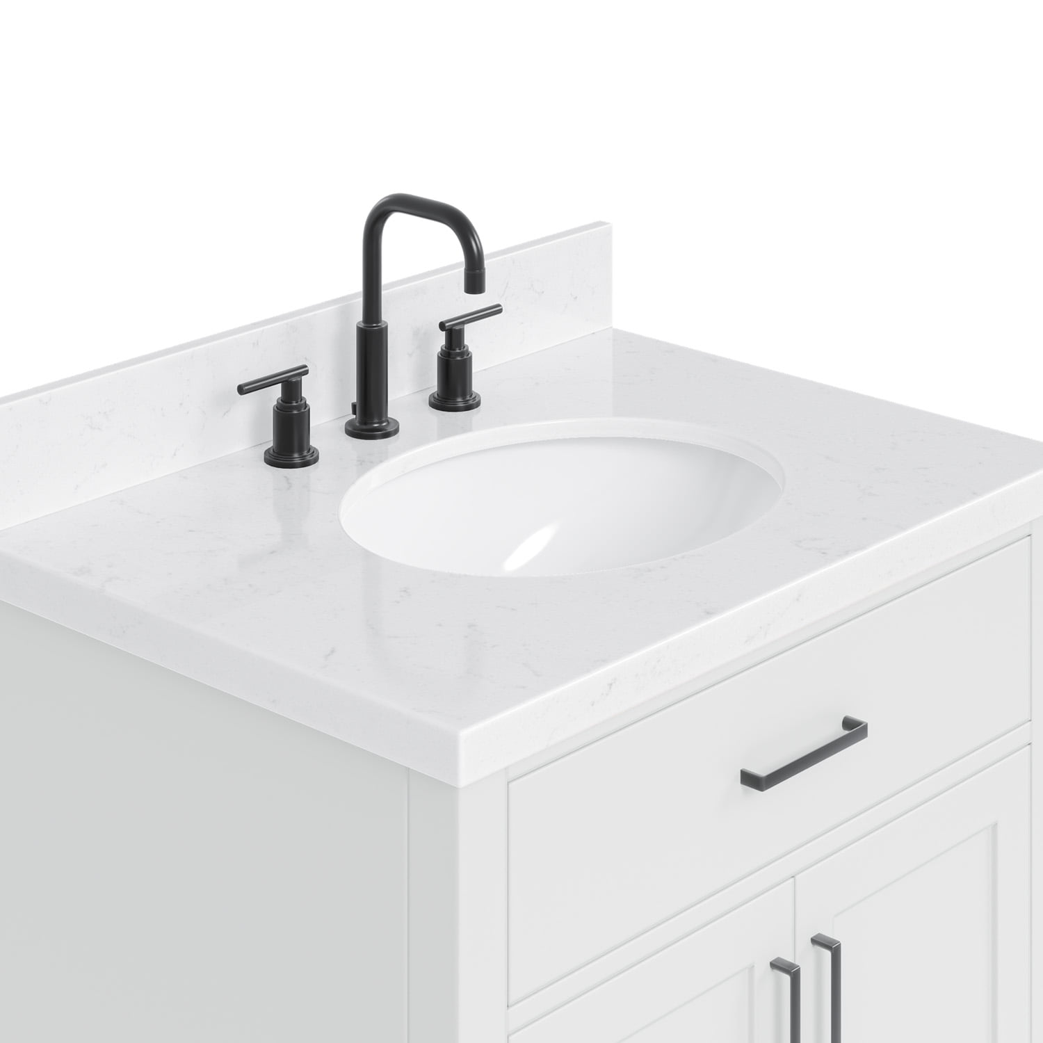 Ariel Hepburn 30 In. Oval Sink Bathroom Vanity With Carrara White Quartz Countertop 1.5 Edge In White