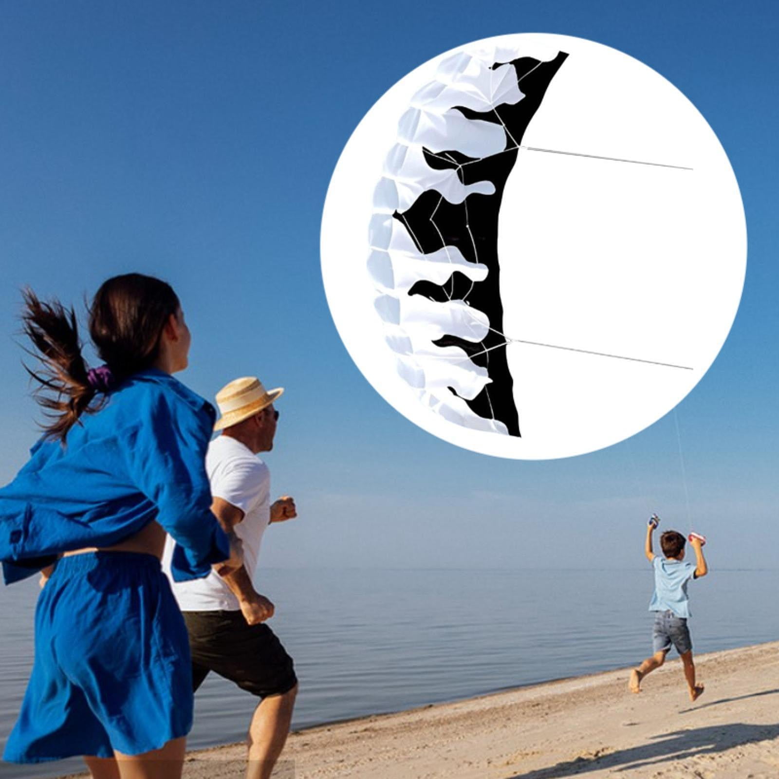 harayaa 2M Outdoor Parafoil Kite Two Line Kite, 30M Line, Seaside Beach Toy for Outdoor Black White