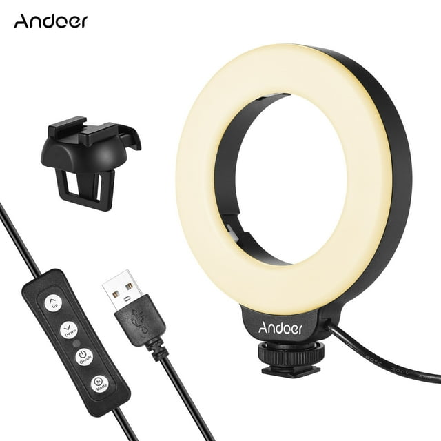 FlyFlise Mini Lampe de Vidéoconférence 4 Pouces Anneau Lumineux LED Clip-on pour Ordinateur Portable 3