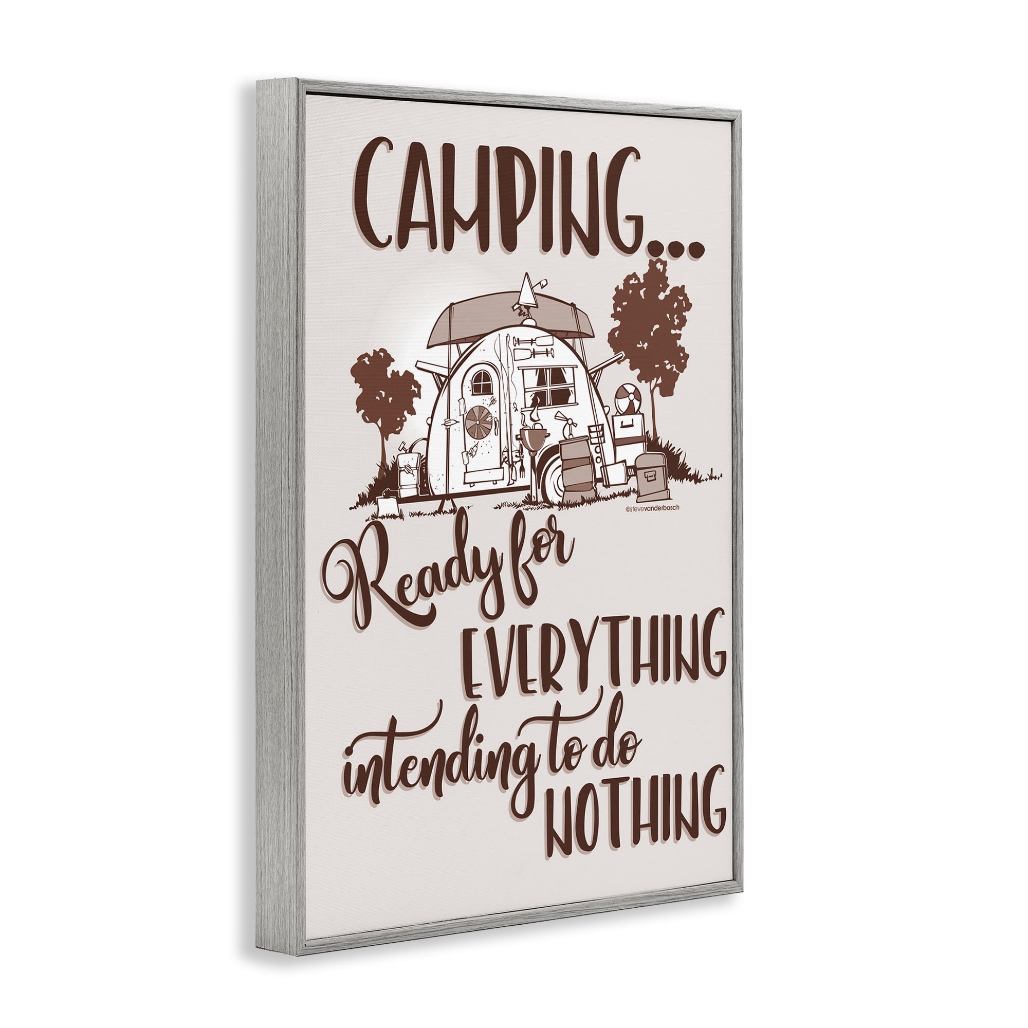 Stupell Industries Everything & Nothing Camping Landscape Painting Gray Framed Art Print Wall Art, 16 x 24