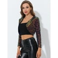 thumbnail image 2 of Disfraz de Halloween Chaqueta De Lentejuelas Para Mujer Manga Larga Cárdigan Recortado Con Frente Abierto Bolero Shrug Azúl Metálico L, 2 of 5