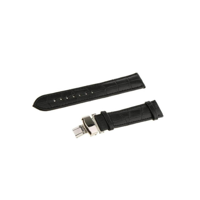 facefd Leather Watch Band Butterfly Deployment Clasp Buckle Black 20mm