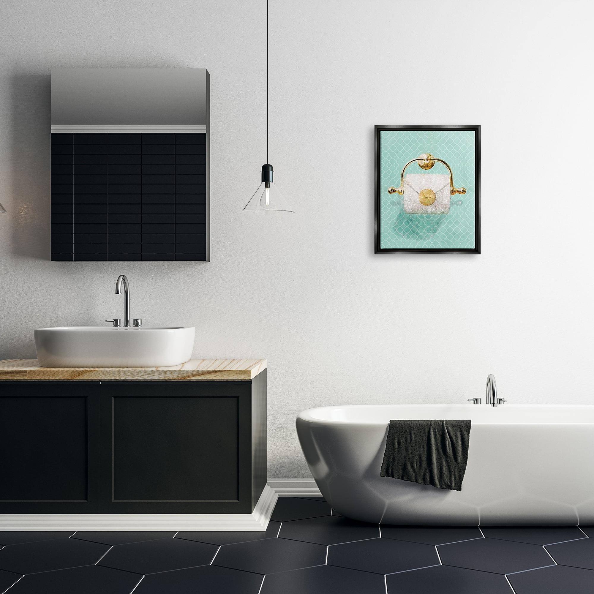 Stupell Industries Fashion Toilet Paper Roll Iconic Blue Designer Glam Luster Gray Framed Floating Canvas Wall Art, 16x20, by Ziwei Li